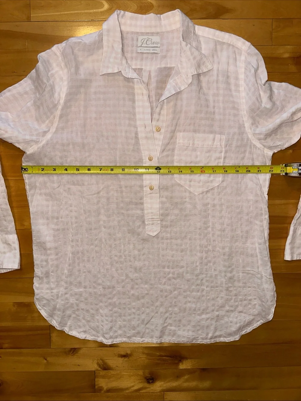 Vintage J.Crew White Pink Crinkle Gauze Popover Blouse Women’s Size 12 Classic